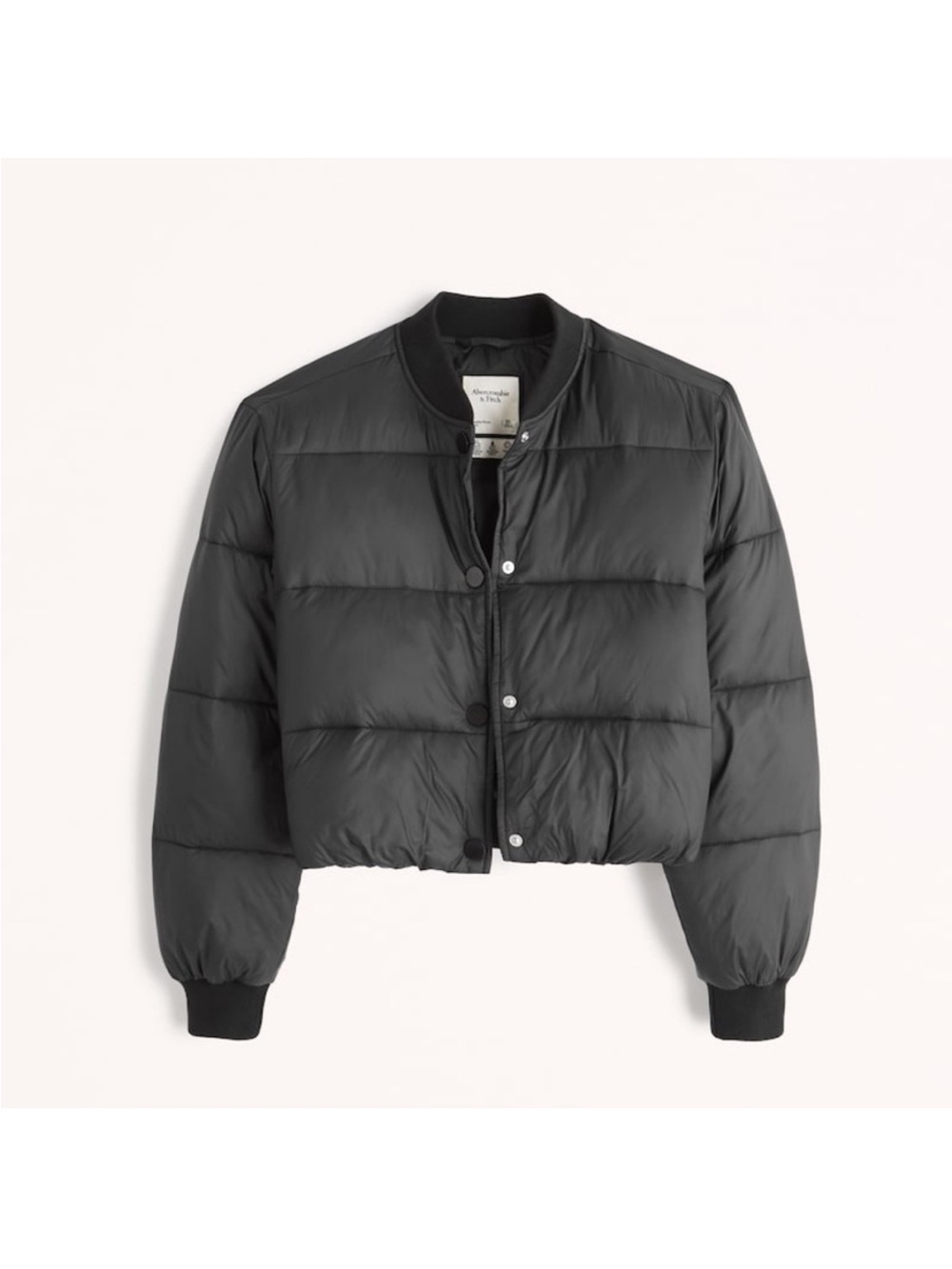 NWOT Abercrombie & Fitch Snap-front Cropped Black Puffer Bomber Jacket